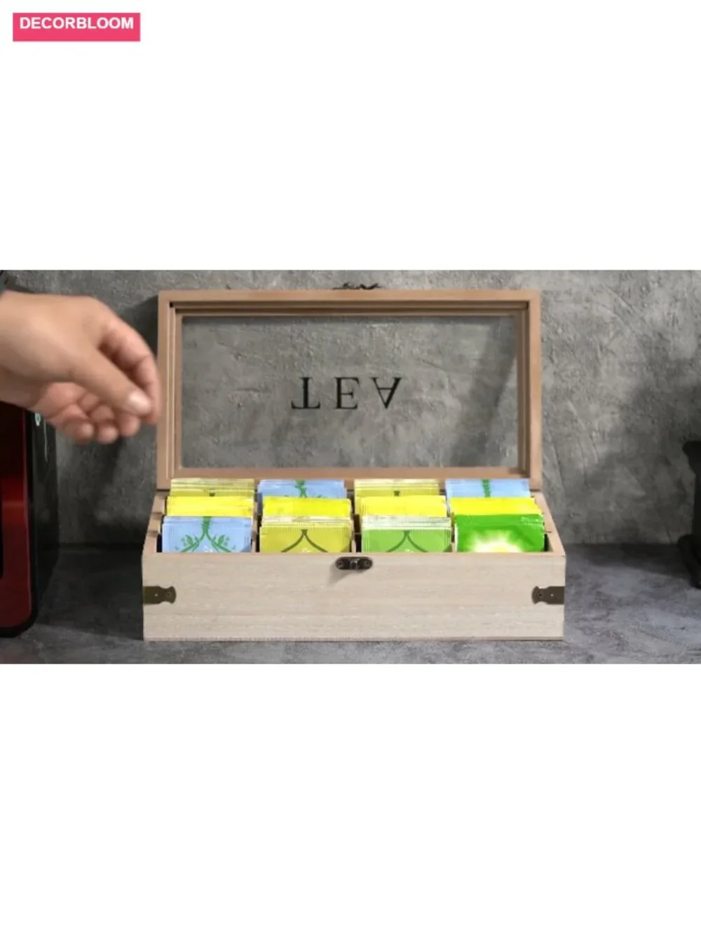 Rustic Wooden 12-Compartment Tea Box Organizer with Removable Dividers
